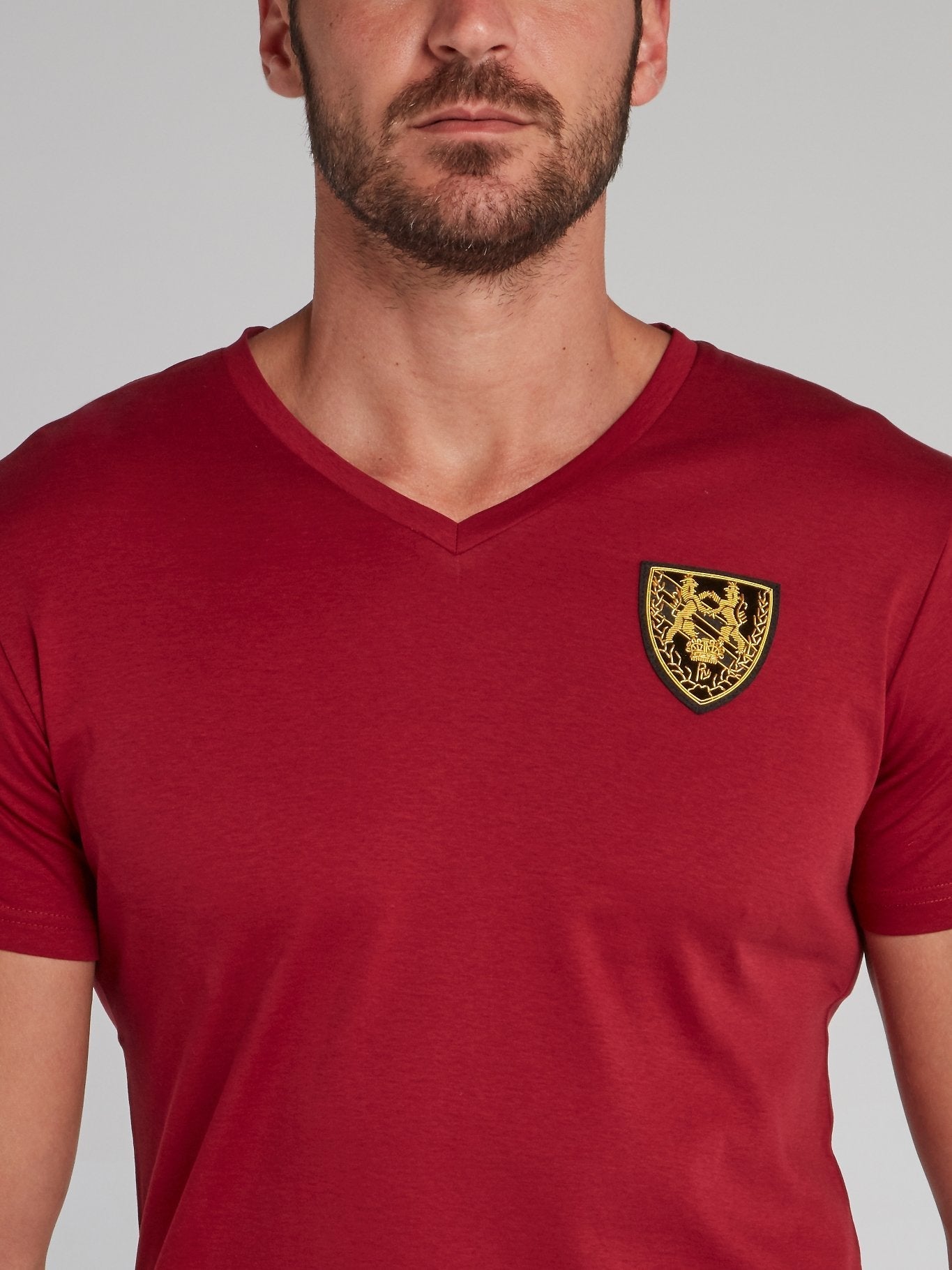 Cambridge Red Appliquéd V-Neck T-Shirt