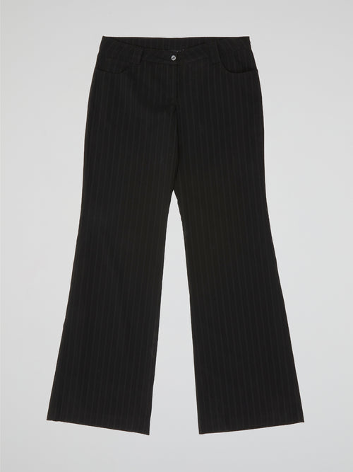 Midnight Black Pinstripe Flare Trousers