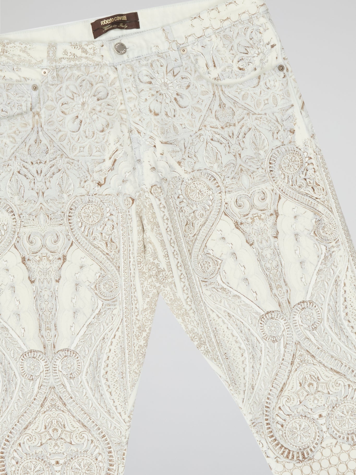 White Intricate Lace-Embroidered Slim Fit Trousers