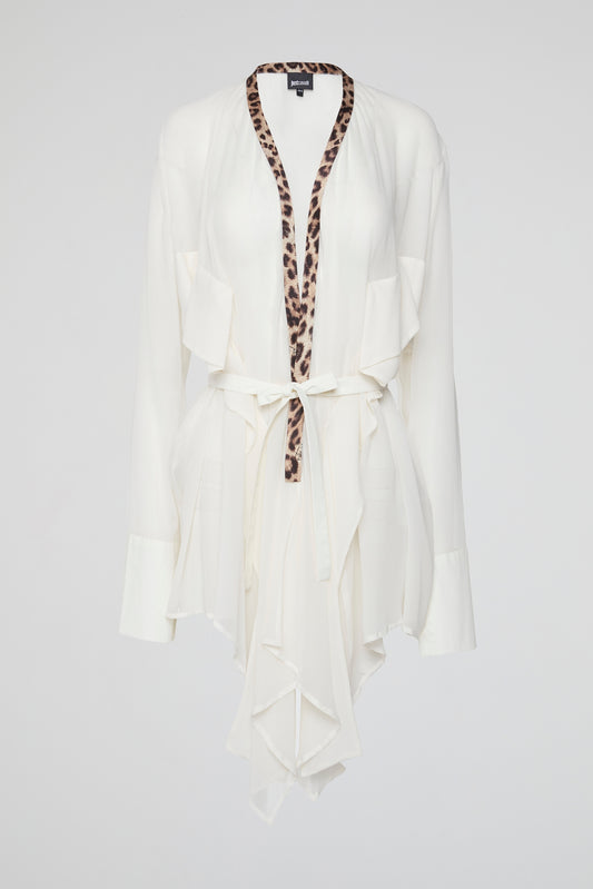 White Draped Belted Blouse