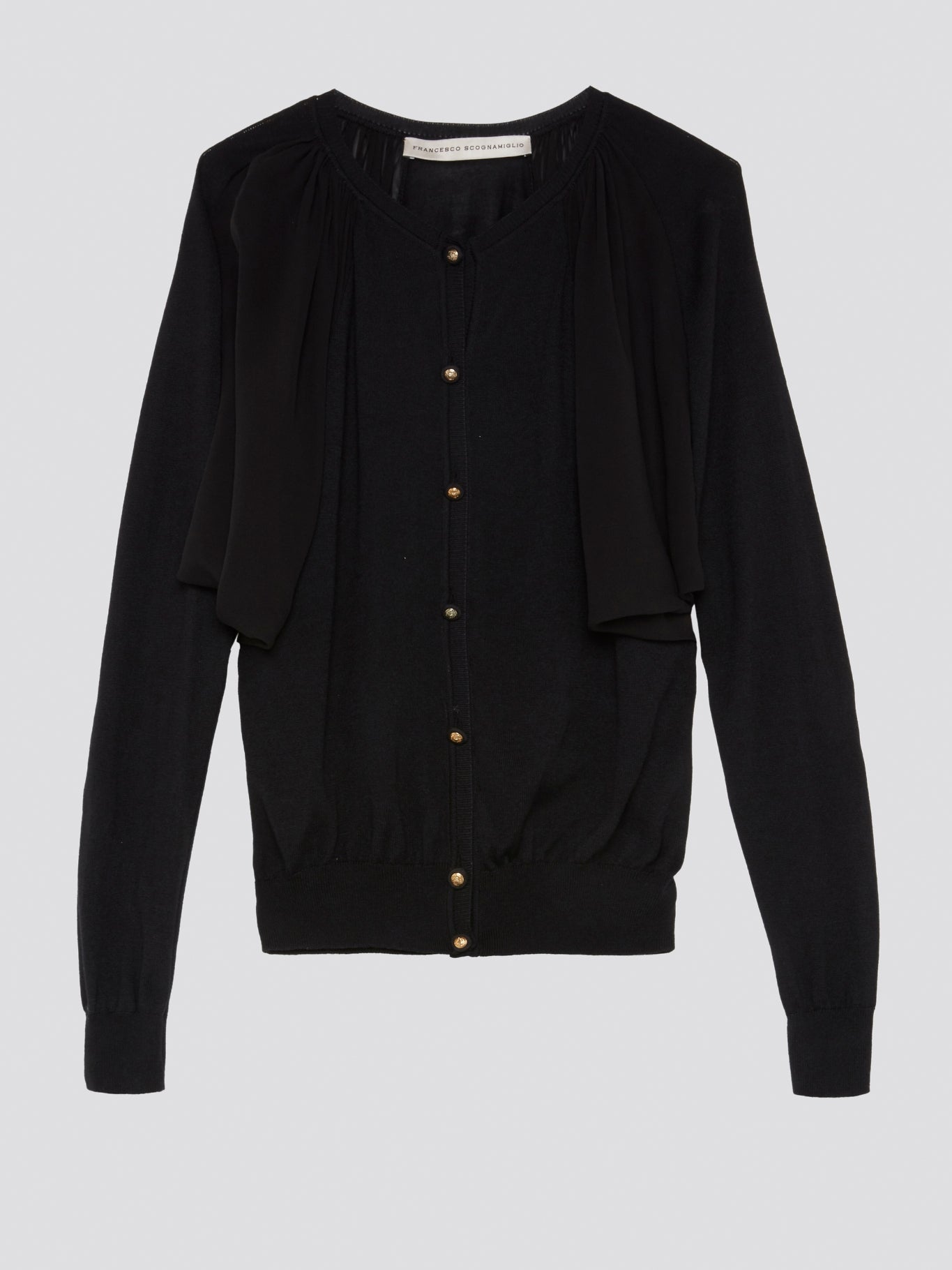 Black Draped Button-Up Cardigan