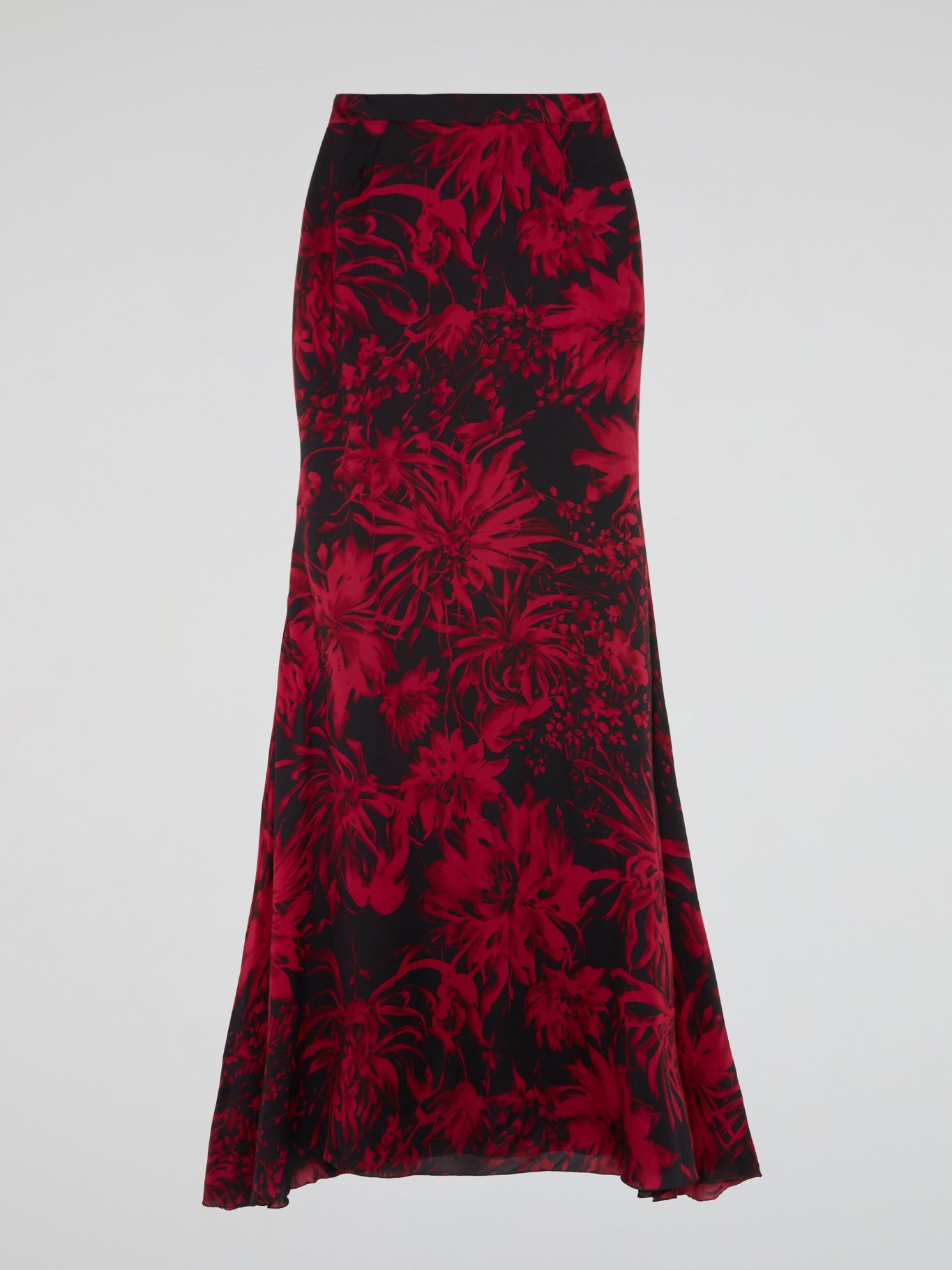 Red Scarlet Bloom Satin Maxi Skirt