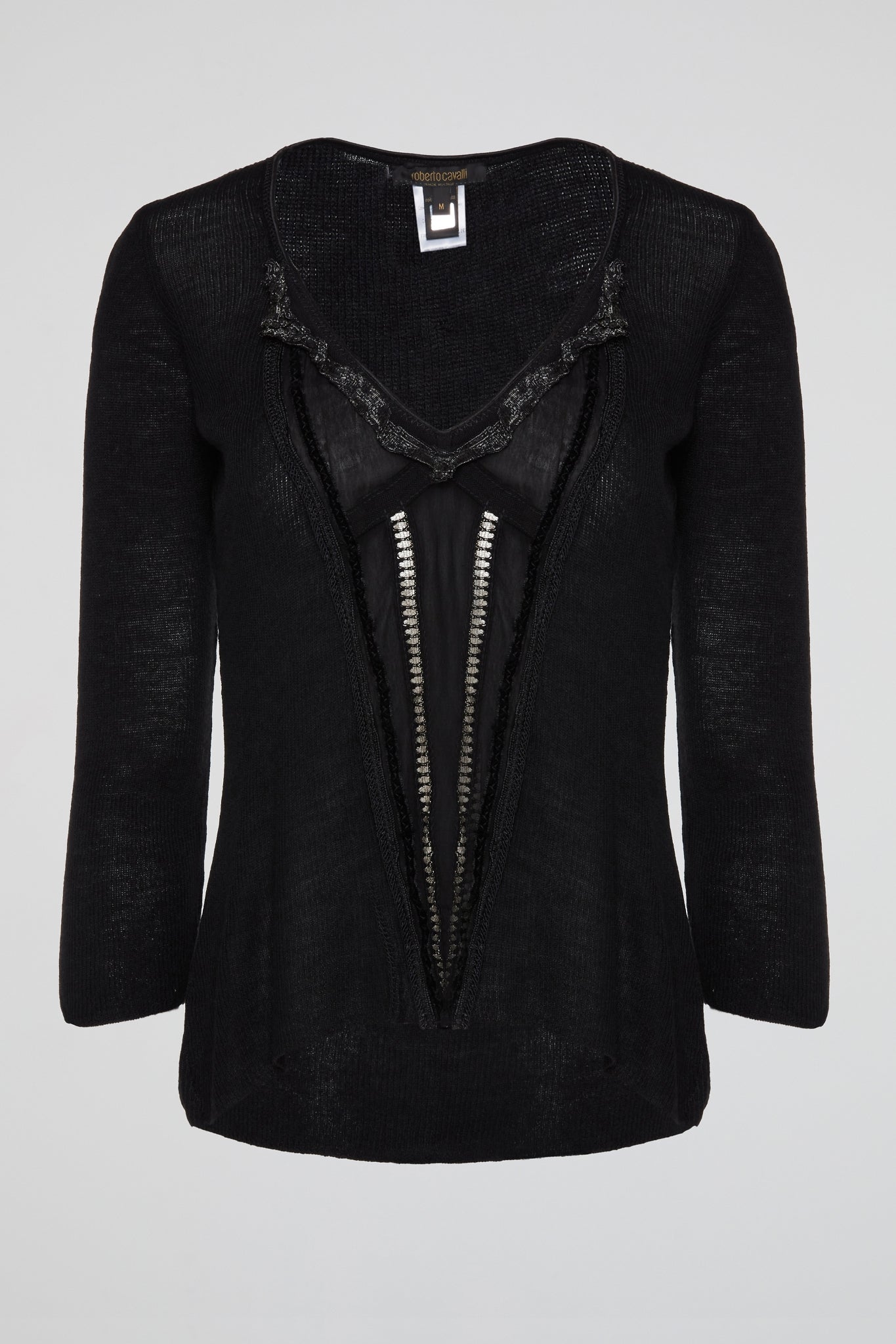 Black Sheer Knit Top with Zipper Detail