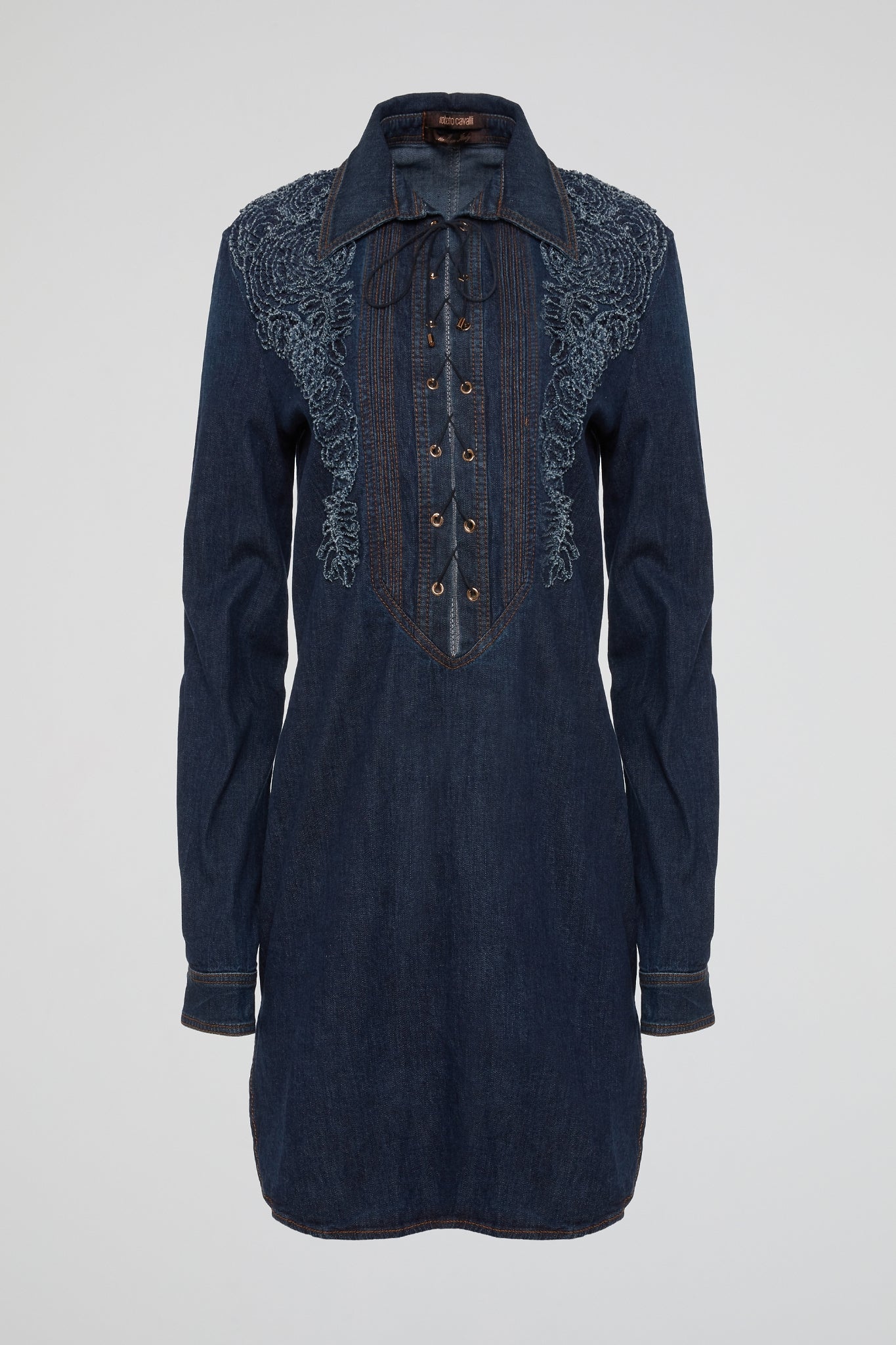 Navy Western Charm Embroidered Denim Tunic Dress