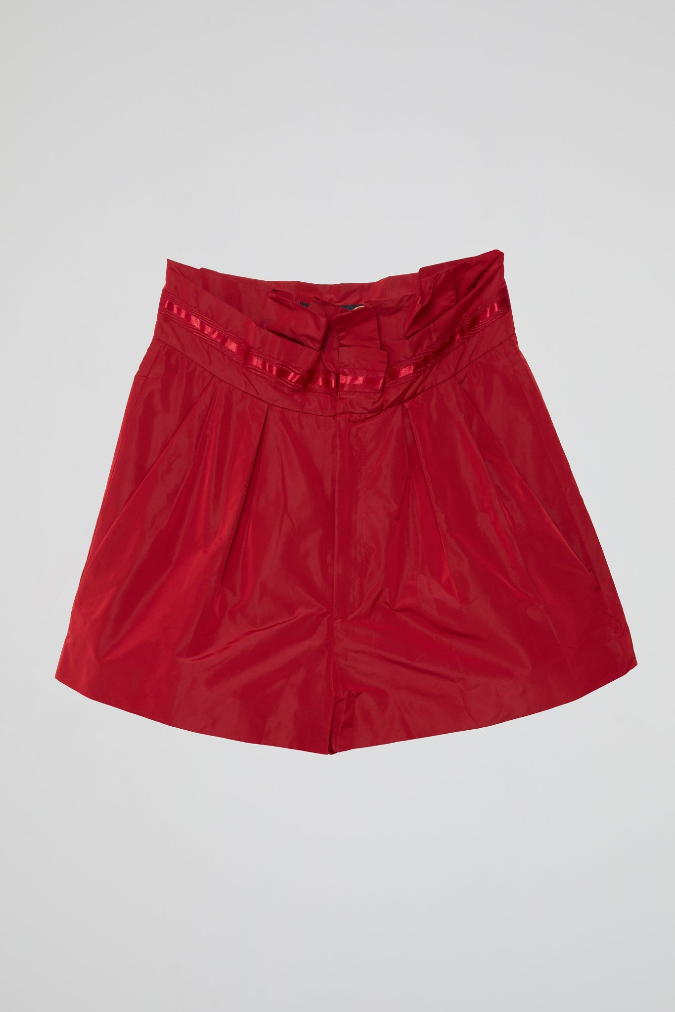 Red Satin High-Waisted Shorts with Bow Detail