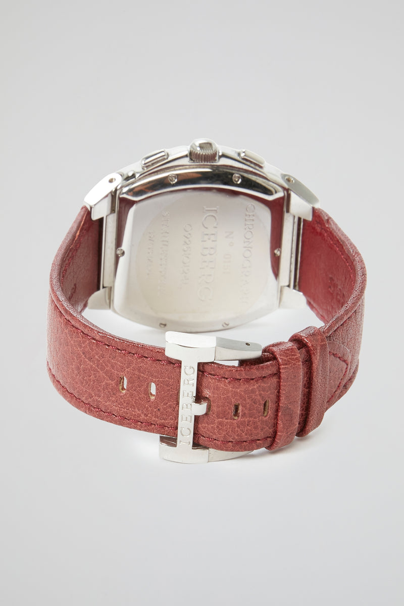 Red Leather Strap Chronograph Watch