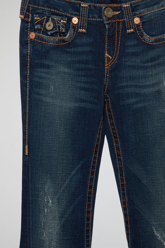 Navy Flared Denim Jeans with Contrast Stitching