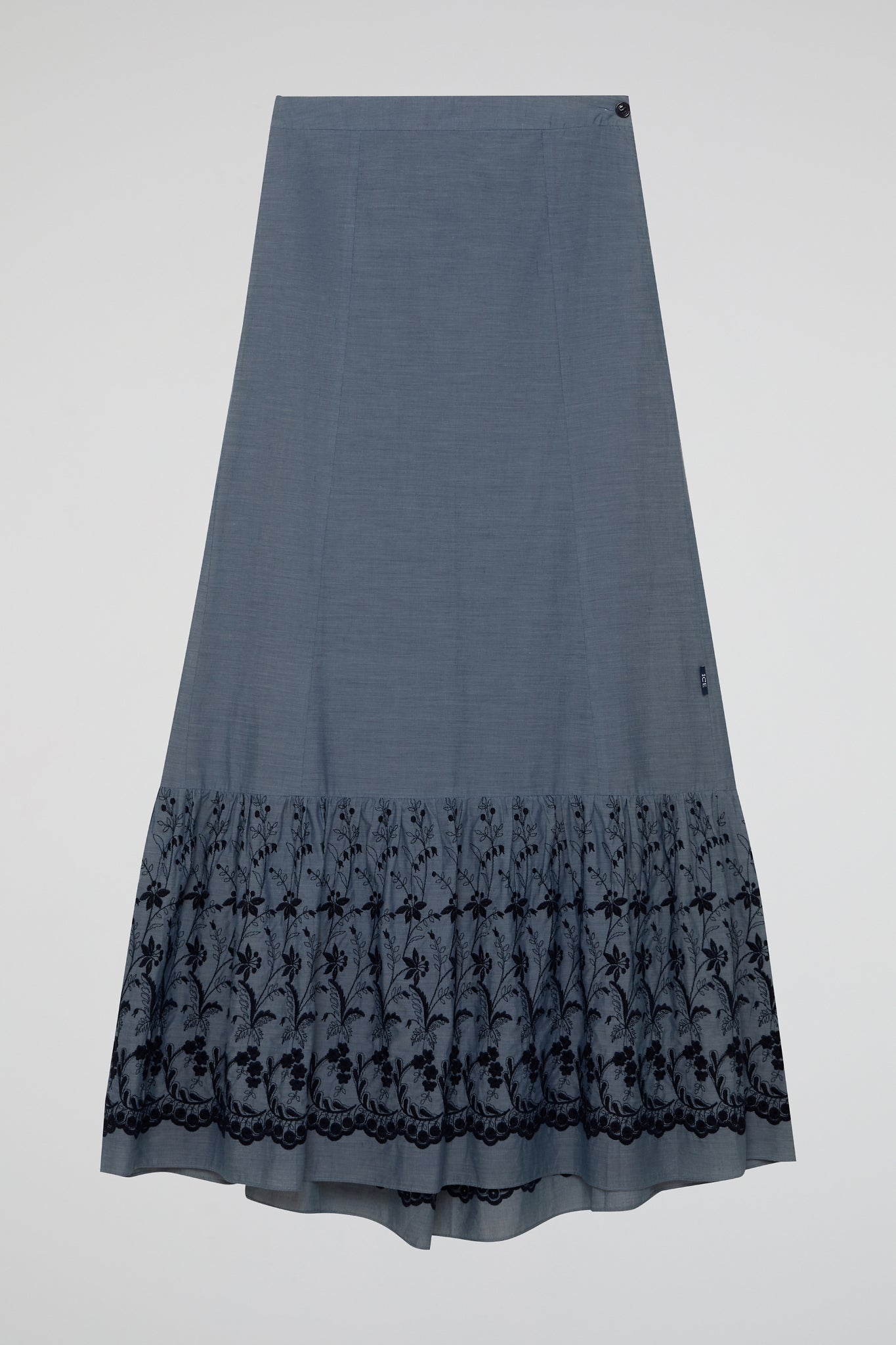 Blue Wrap Skirt with Embroidered Hem