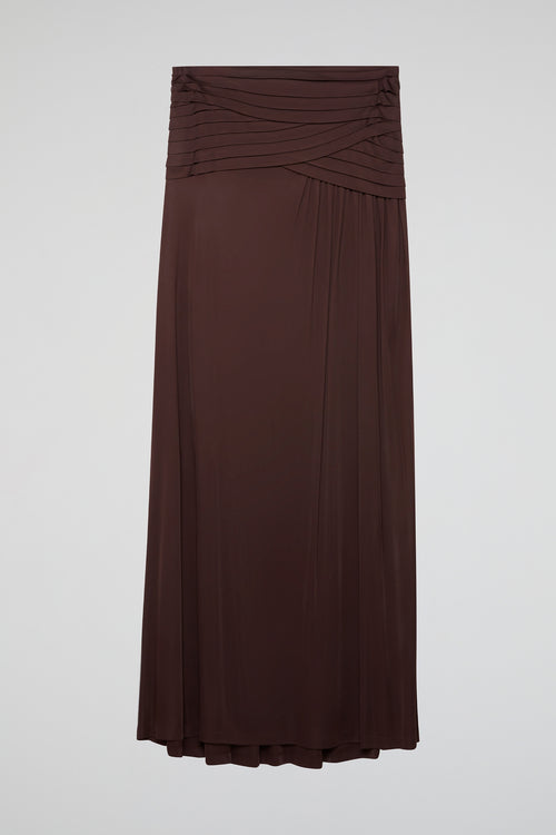 Brown Elegance Draped Maxi Skirt