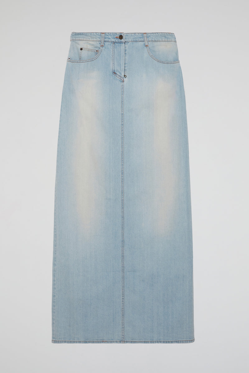 Blue High-Waisted Denim Maxi Skirt