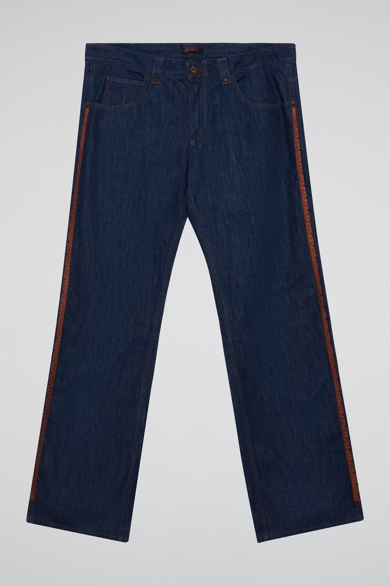 Heritage Relaxed-Fit Denim with Faux Leather Side Trim