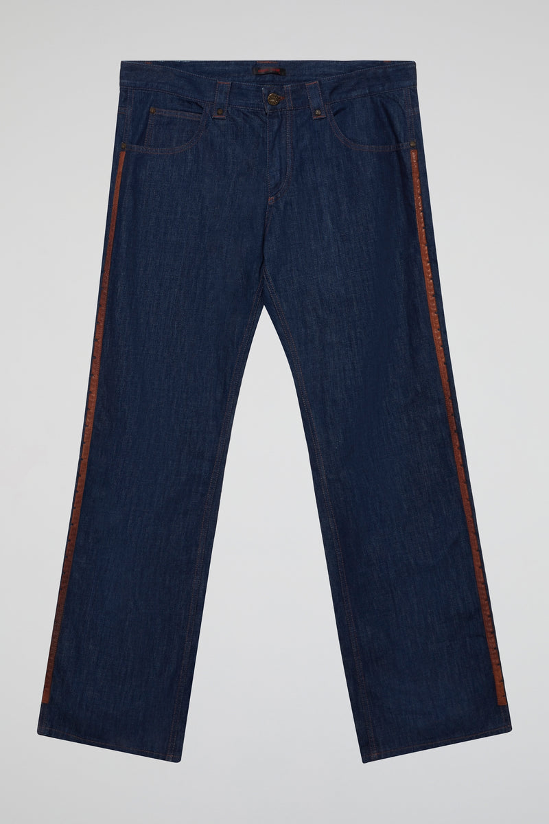 Heritage Relaxed-Fit Denim with Faux Leather Side Trim