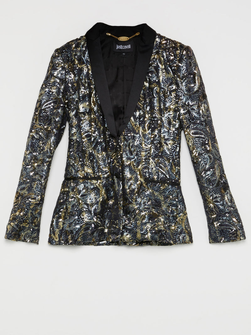 Sequin Embellished Paisley Blazer