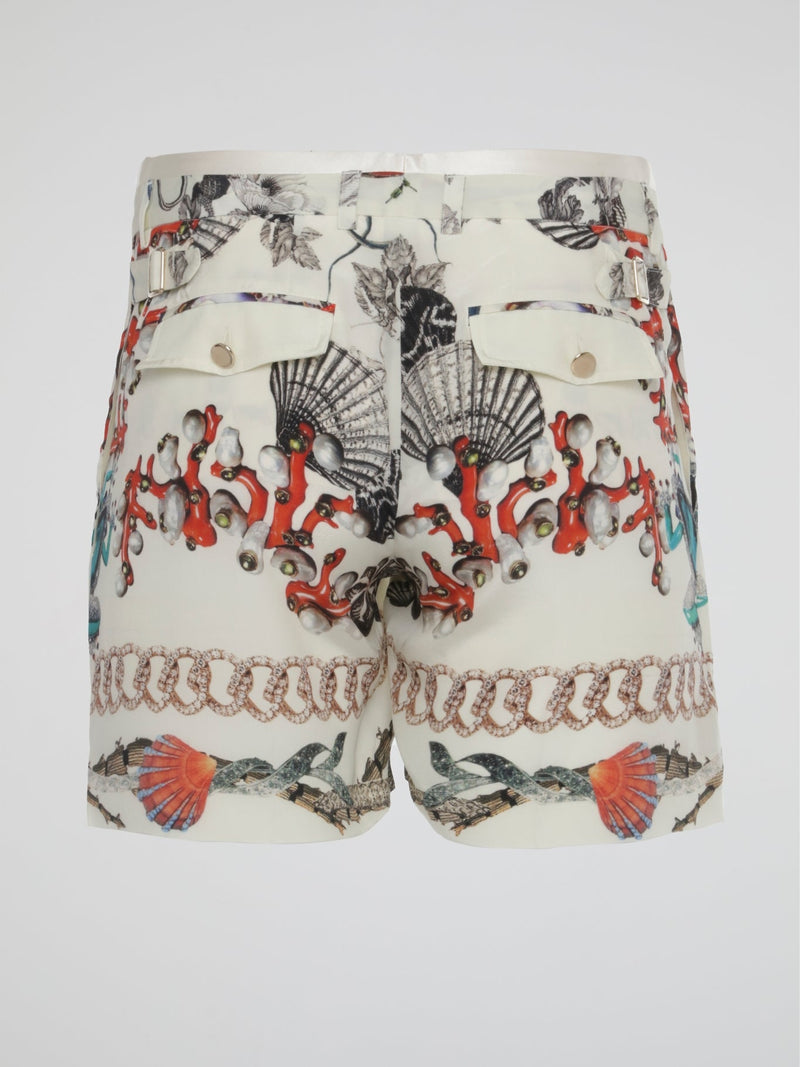 Printed Zip-Up Shorts