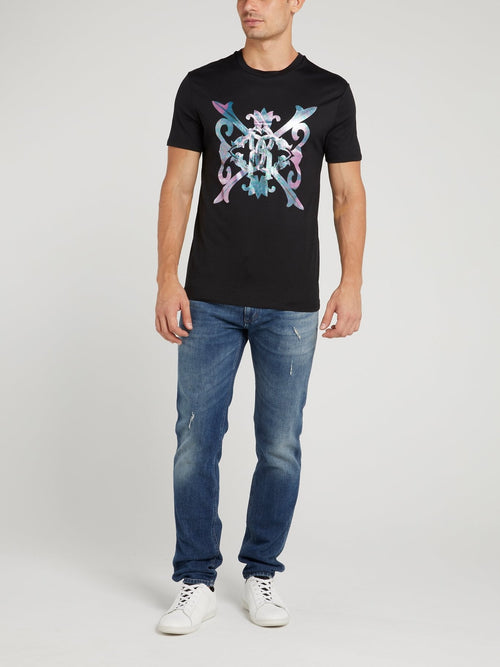 Black Baroque Print Logo T-Shirt