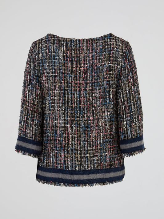 Multicolour Tweed Textured Zip Front Jacket