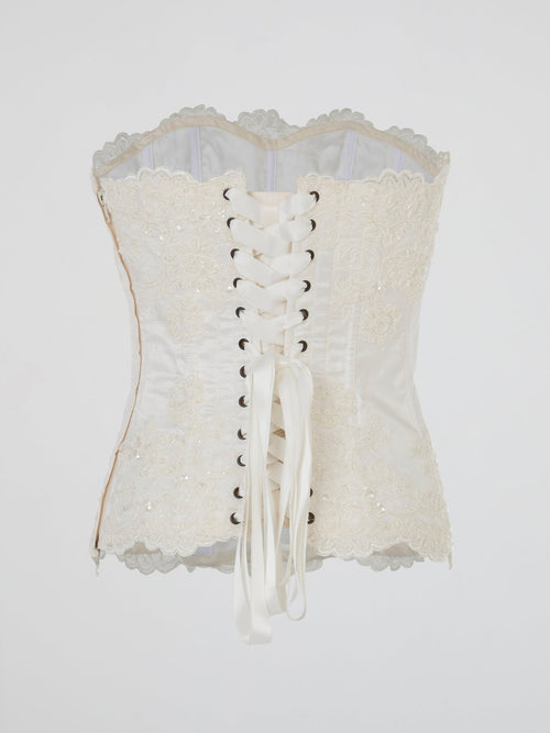 White Pearl Embroidered Corset Top
