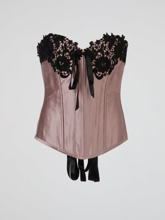 Pink Satin Black Lace-Up Corset Top