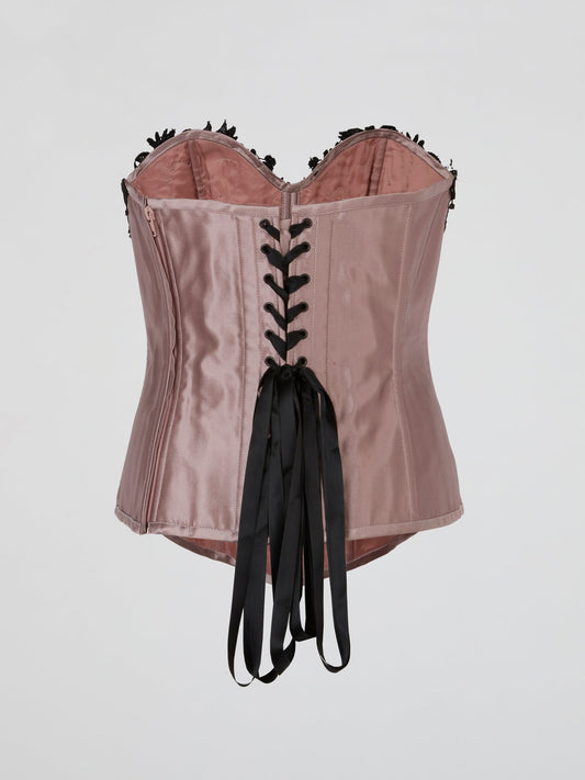 Pink Satin Black Lace-Up Corset Top