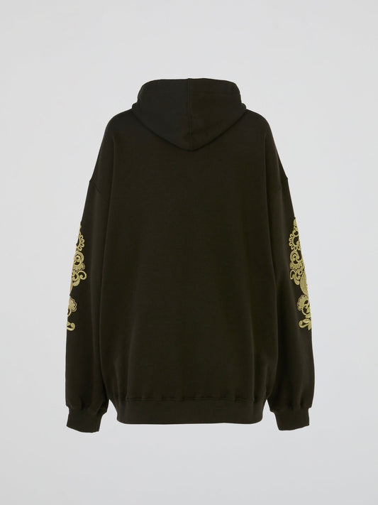 Olive Baroque Embroidered Full Zip Hoodie