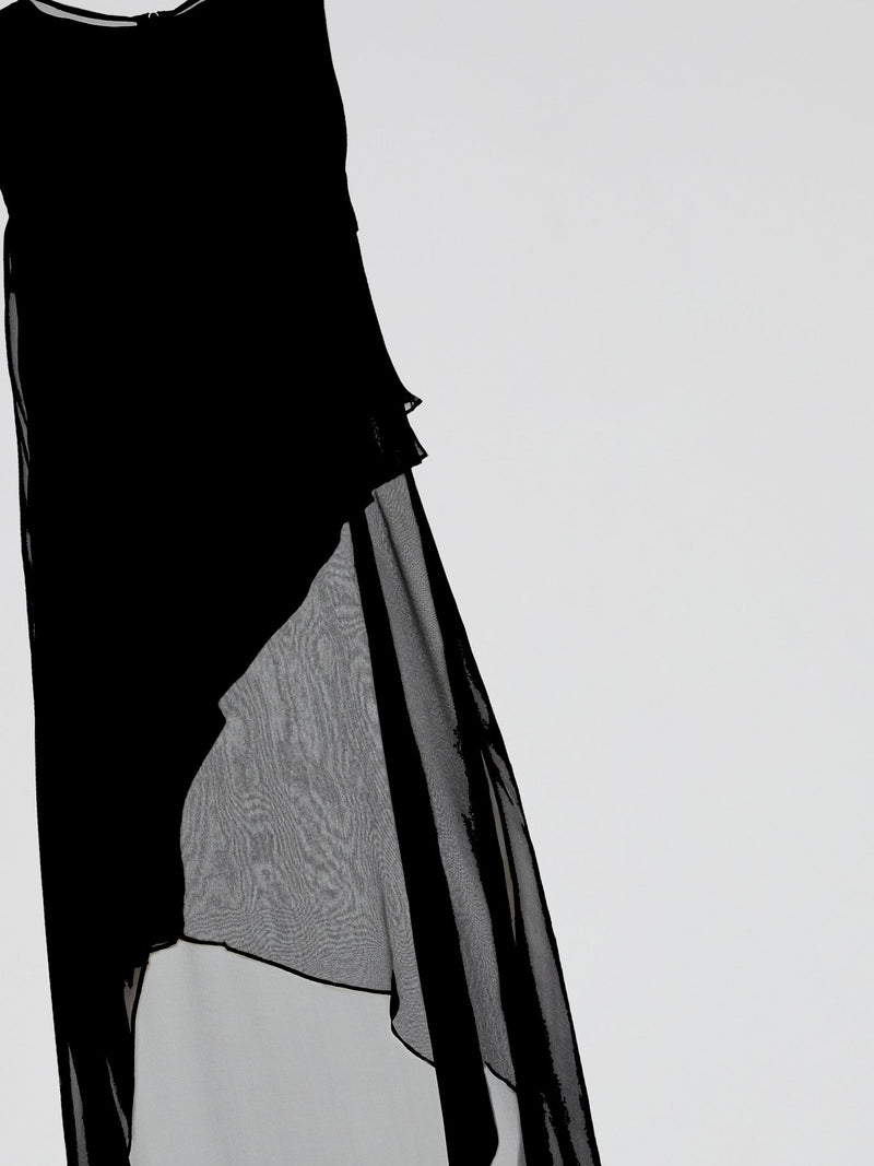 Black Sheer Layered Asymmetric Maxi Dress