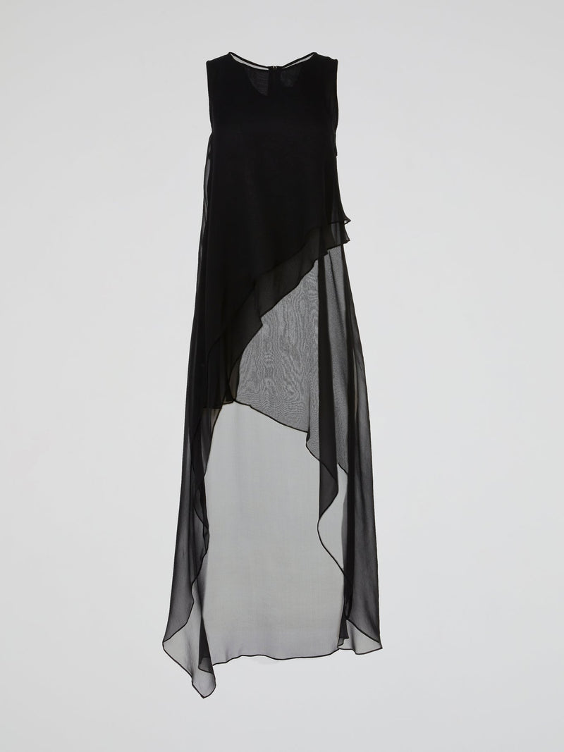 Black Sheer Layered Asymmetric Maxi Dress