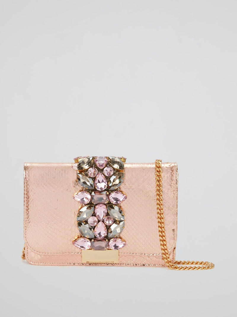 Rose Gold Crystal Embellished Chain Bag