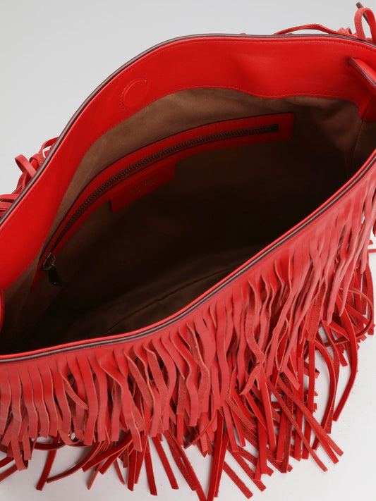 Red Fringe Cascade Shoulder Bag