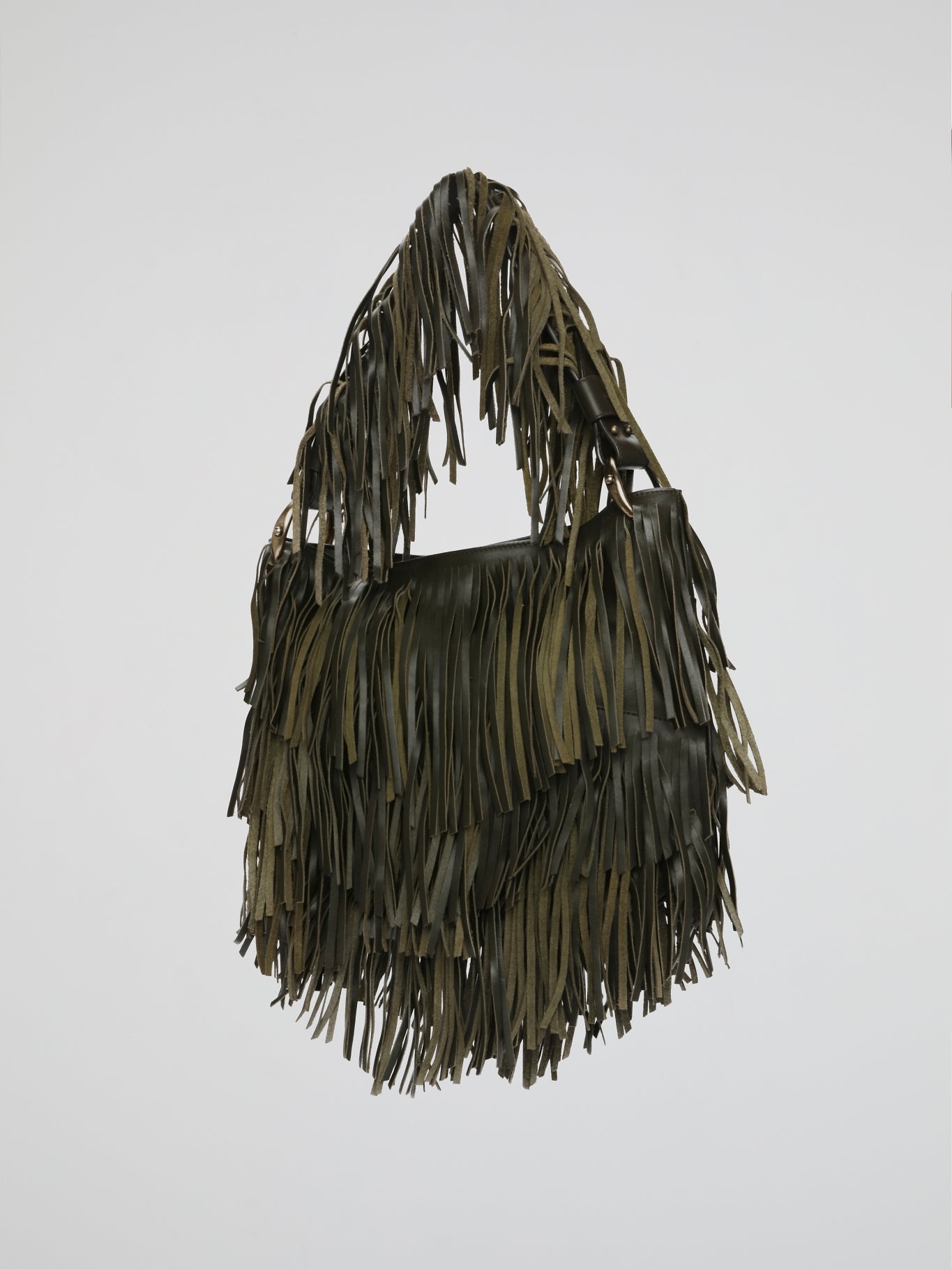 Green Olive Fringe Cascade Shoulder Bag