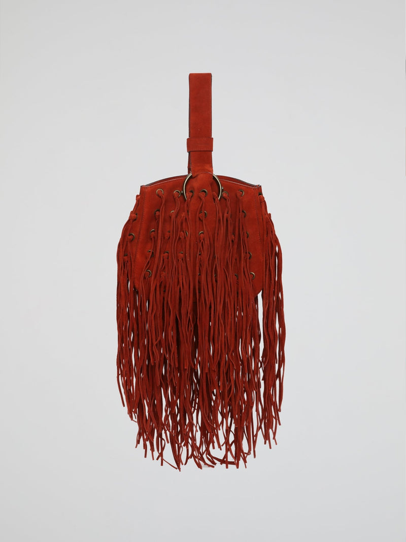 Red Rust Fringe Corset Wristlet Bag