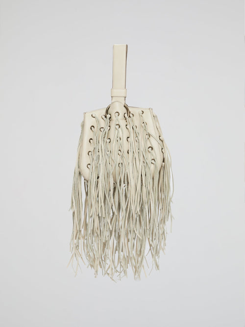 White Ivory Fringe Wristlet Bag