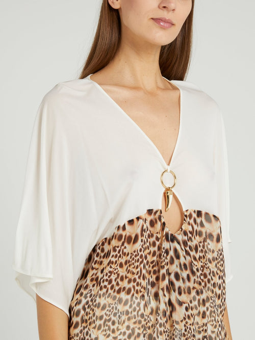 Leopard Panel Keyhole Blouse