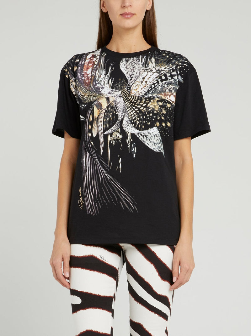 Black Butterfly Print T-Shirt