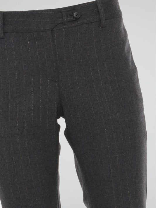 Grey Pinstripe Flared Pants