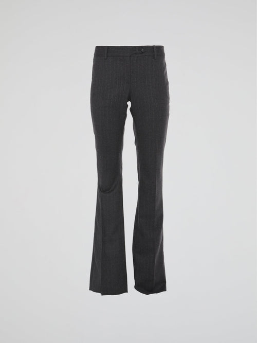 Grey Pinstripe Flared Pants