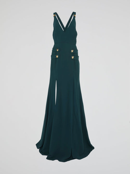 Green Sailor Button Maxi Dress