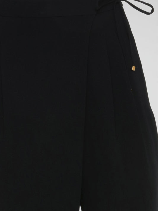 Black Tie-Detail Pants