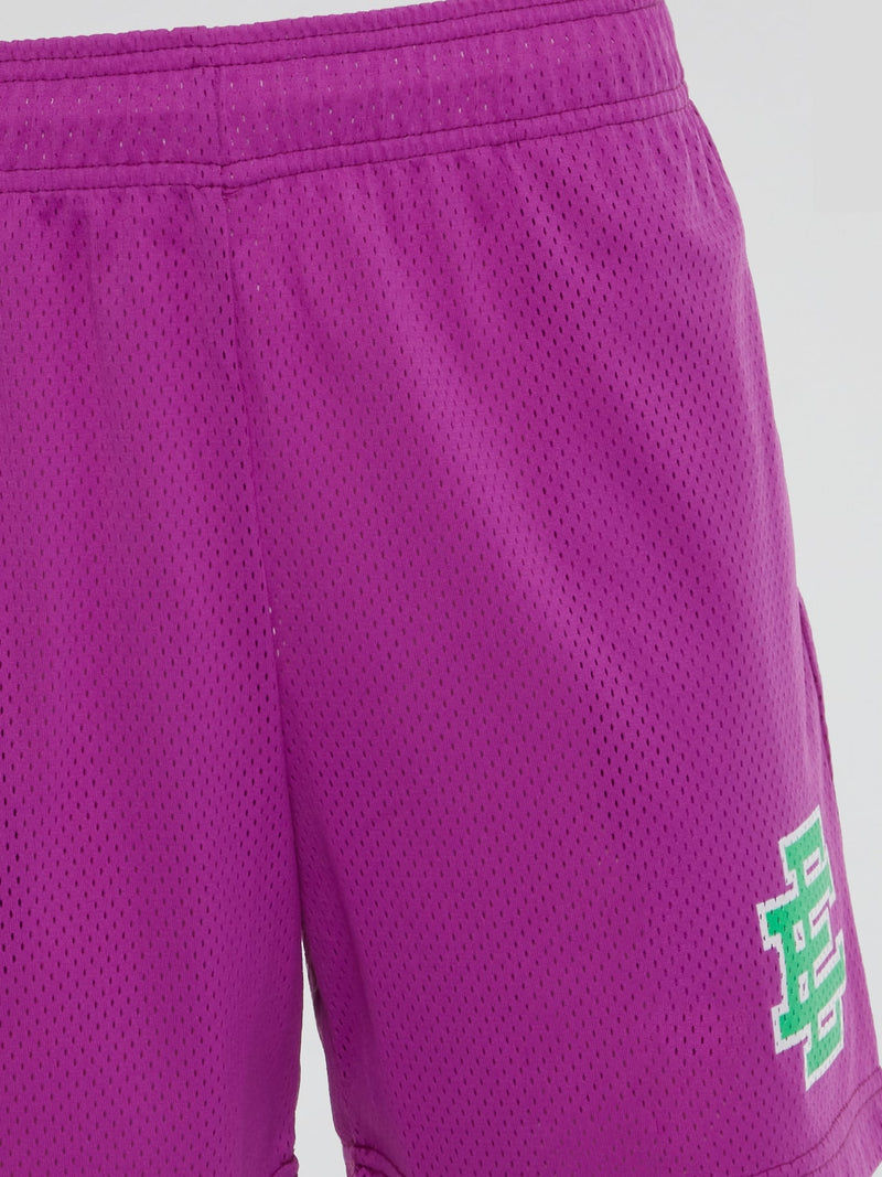 Purple Perforated Waistband Shorts