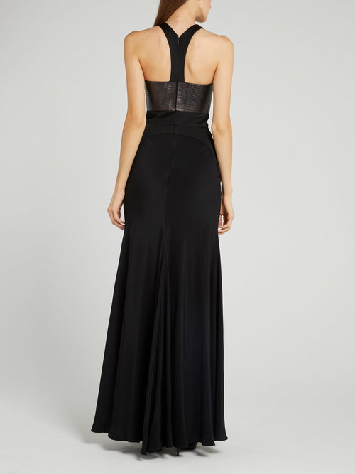 Black Halter Neck Godet Dress