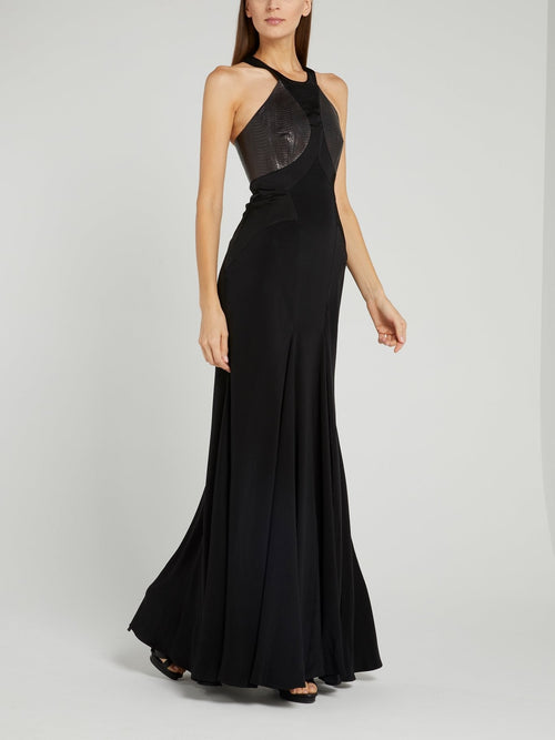 Black Halter Neck Godet Dress