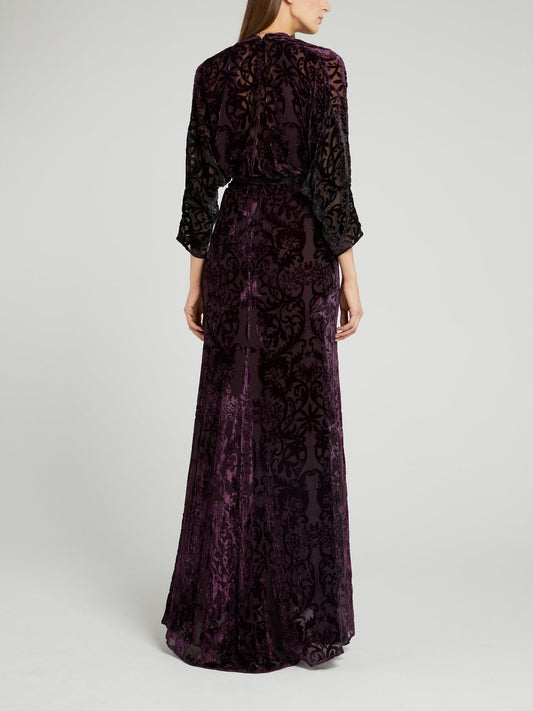 Purple Baroque Tie Front Maxi Dress