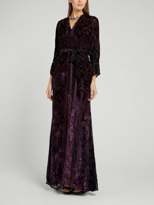 Purple Baroque Tie Front Maxi Dress