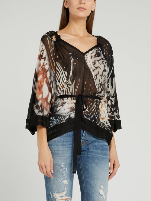 Black Printed Sheer Blouse