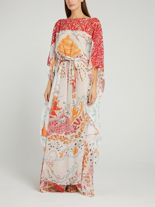 Printed Bateau Neckline Maxi Dress