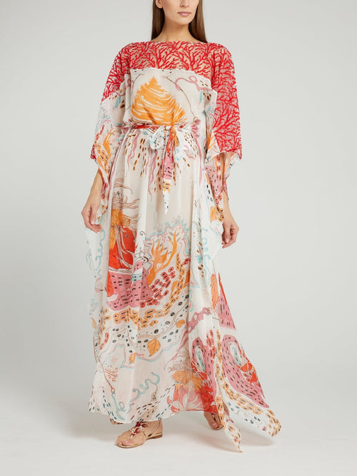 Printed Bateau Neckline Maxi Dress