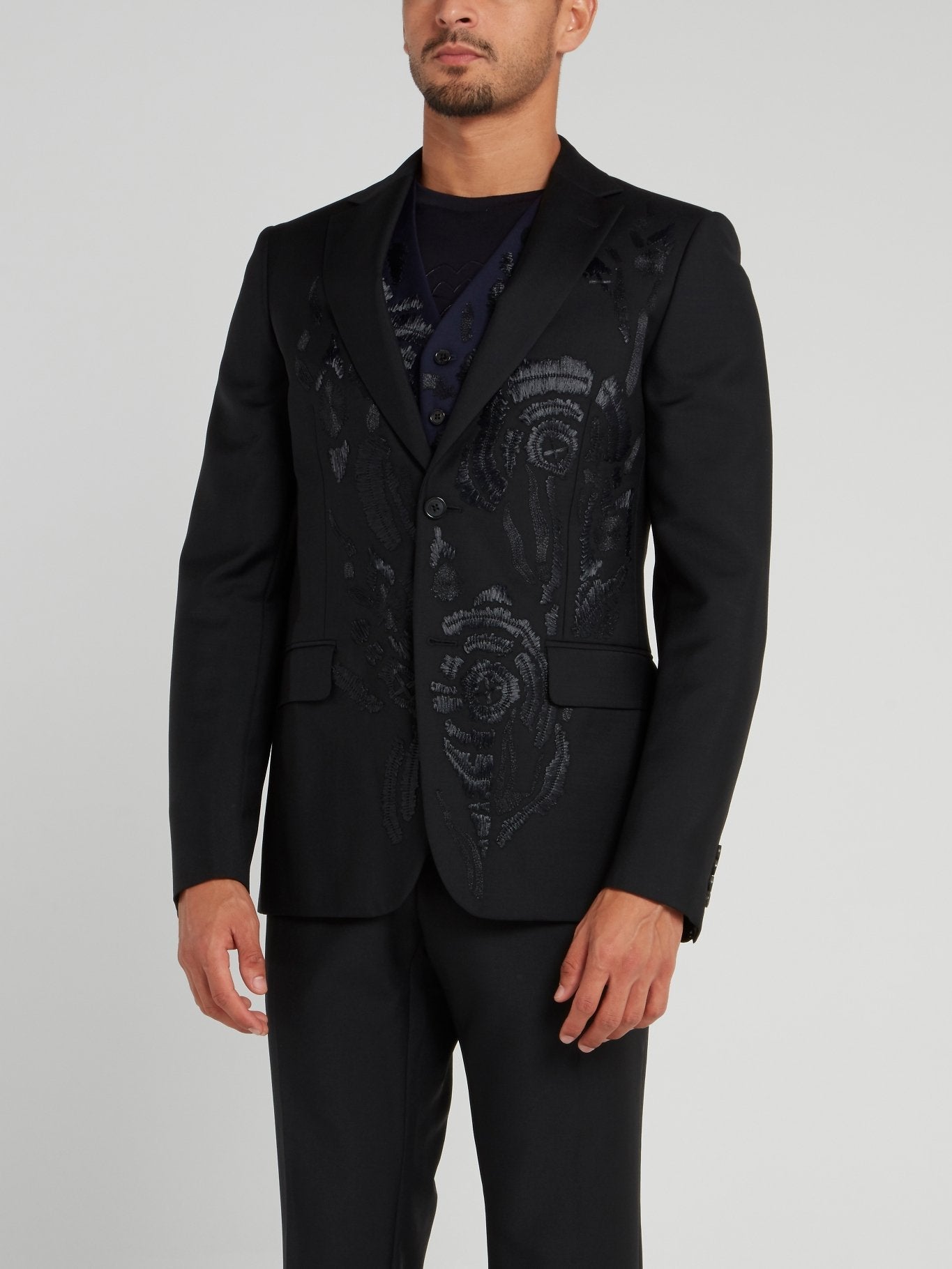 Black Embroidered Wool Blazer