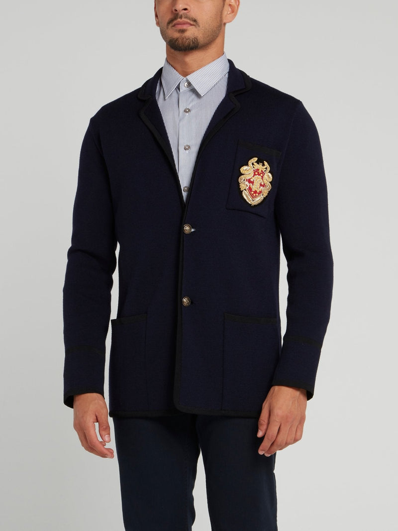 Navy Embroidered Knit Blazer