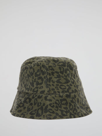 Green Washed Leopard Print Bucket Hat