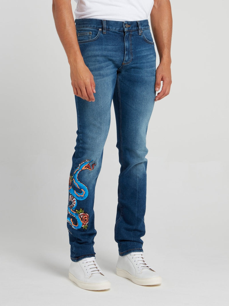 Blue Snake Print Jeans