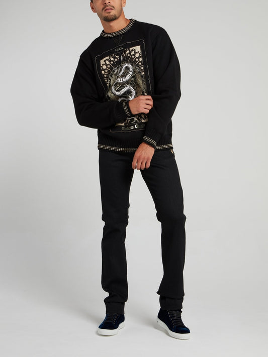 Black Snake Embroidered Jeans